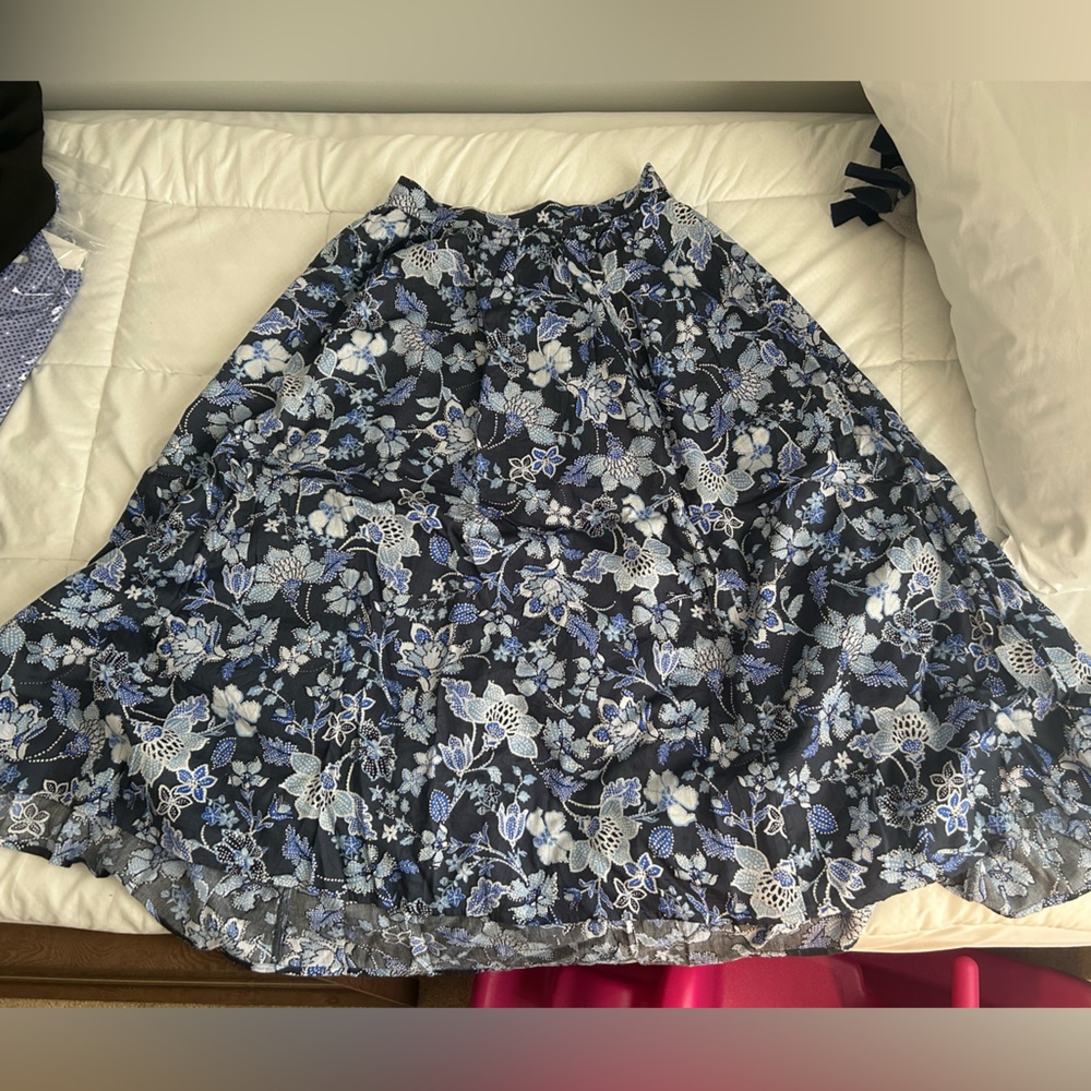Floral High Low Elastic Waistband Skirt